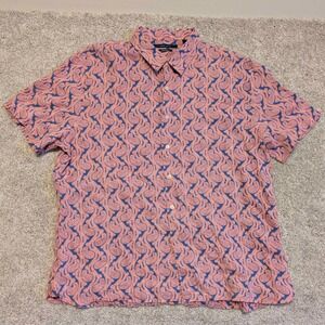 Perry Ellis Mens XXL Linen Short Sleeve Button Down Shirt Coral Blue Paisley